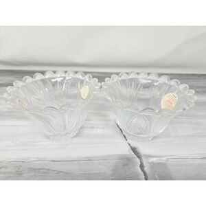 KIG Indonesia Clear Glass Custard Bowl Embossed Scallop Rim Tulip Shaped Lot 2